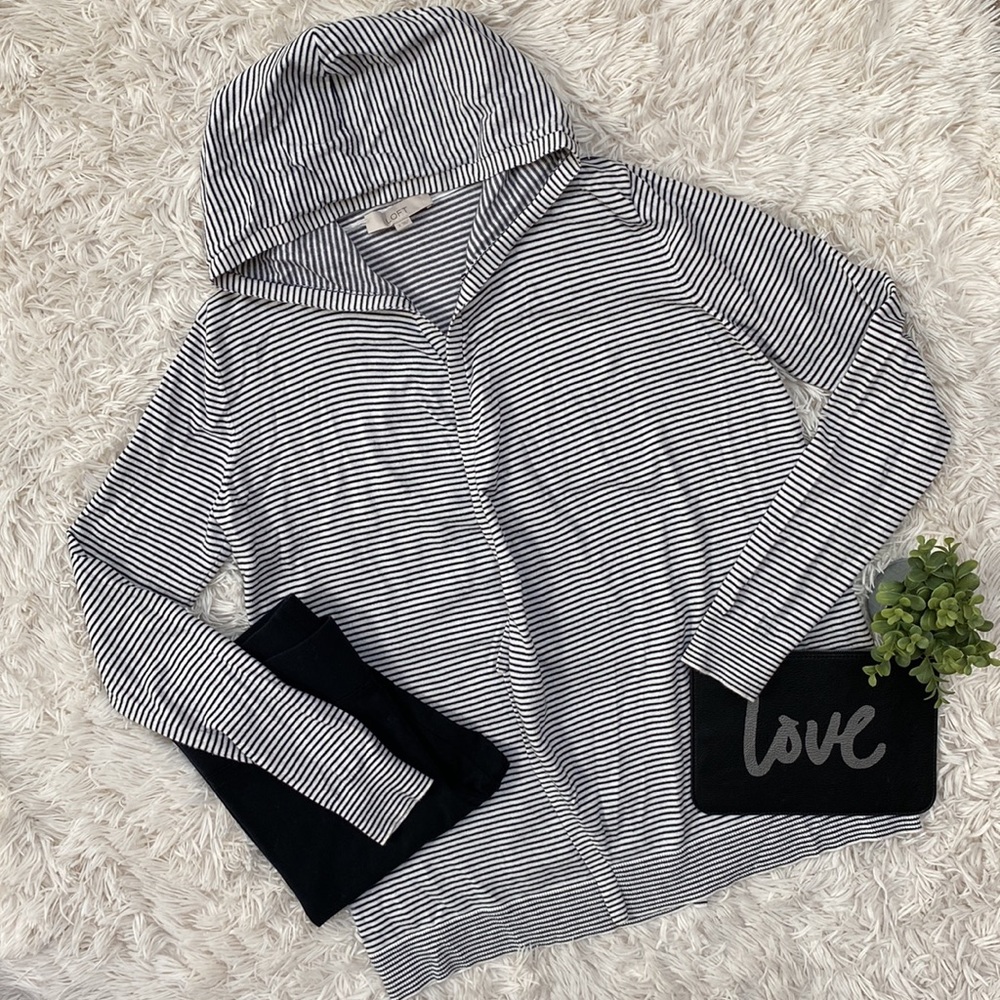 Loft Open Hooded Striped Cardigan 💗 White & Black - Picture 2 of 16